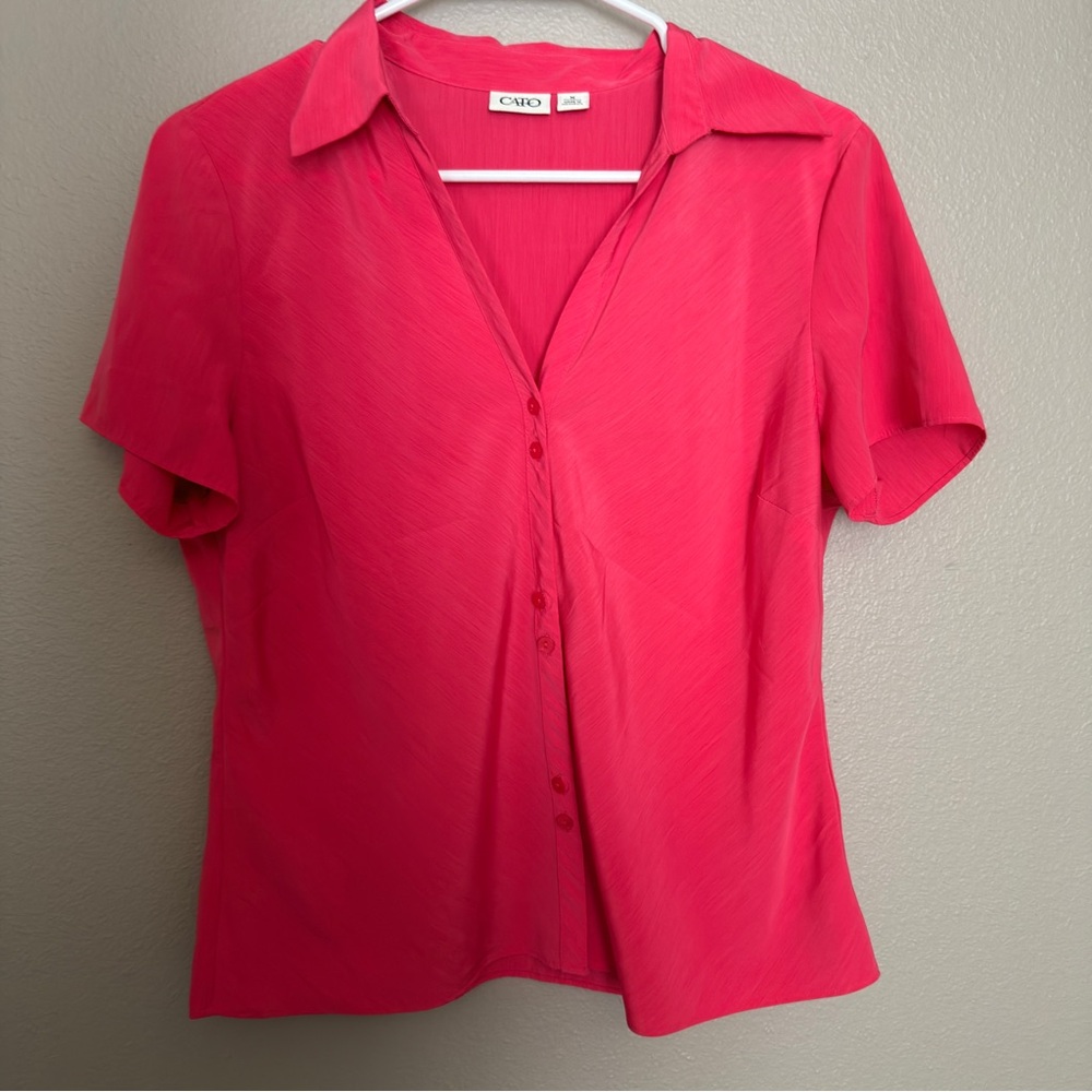 Cato Women’s Short Sleeve Button Front Top - Hot Pink
